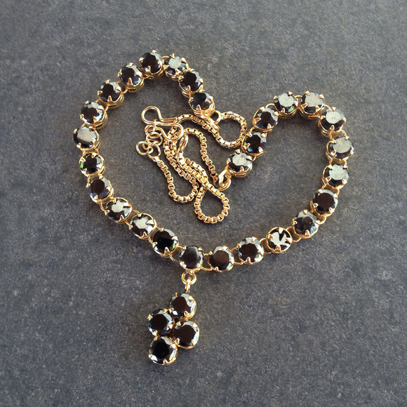 Vintage Jewelry - Vintage Black Rhinestone Fashion Necklace